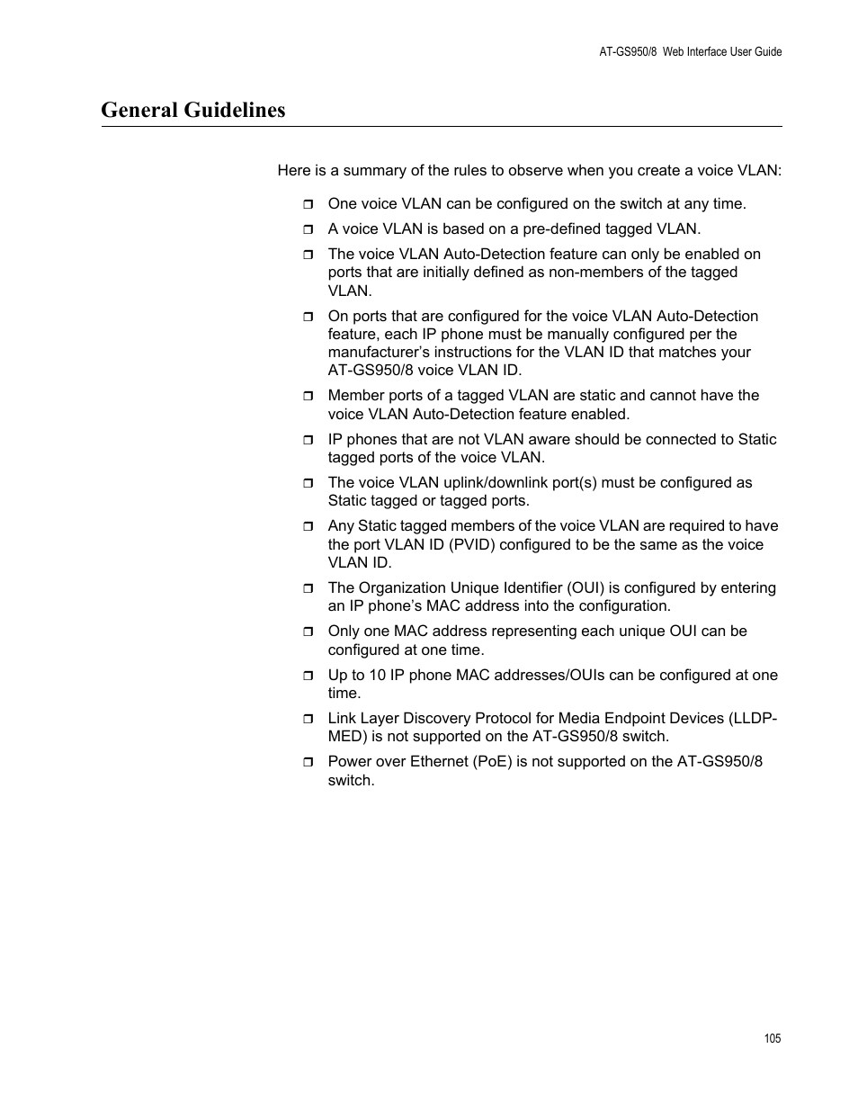 General guidelines | Allied Telesis AT-GS950/8 User Manual | Page 105 / 364