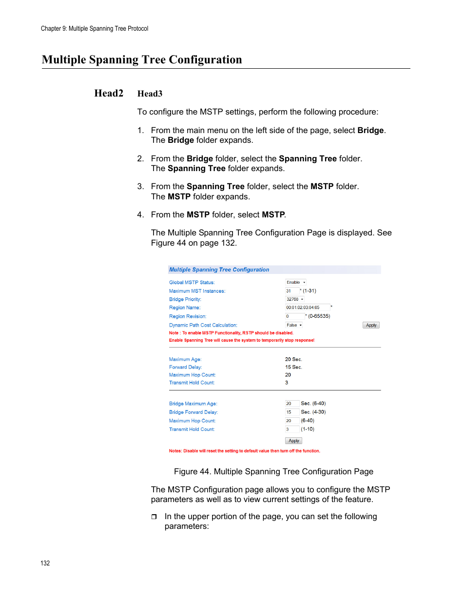 Multiple spanning tree configuration, Head2 | Allied Telesis AT-GS950/8 User Manual | Page 132 / 364