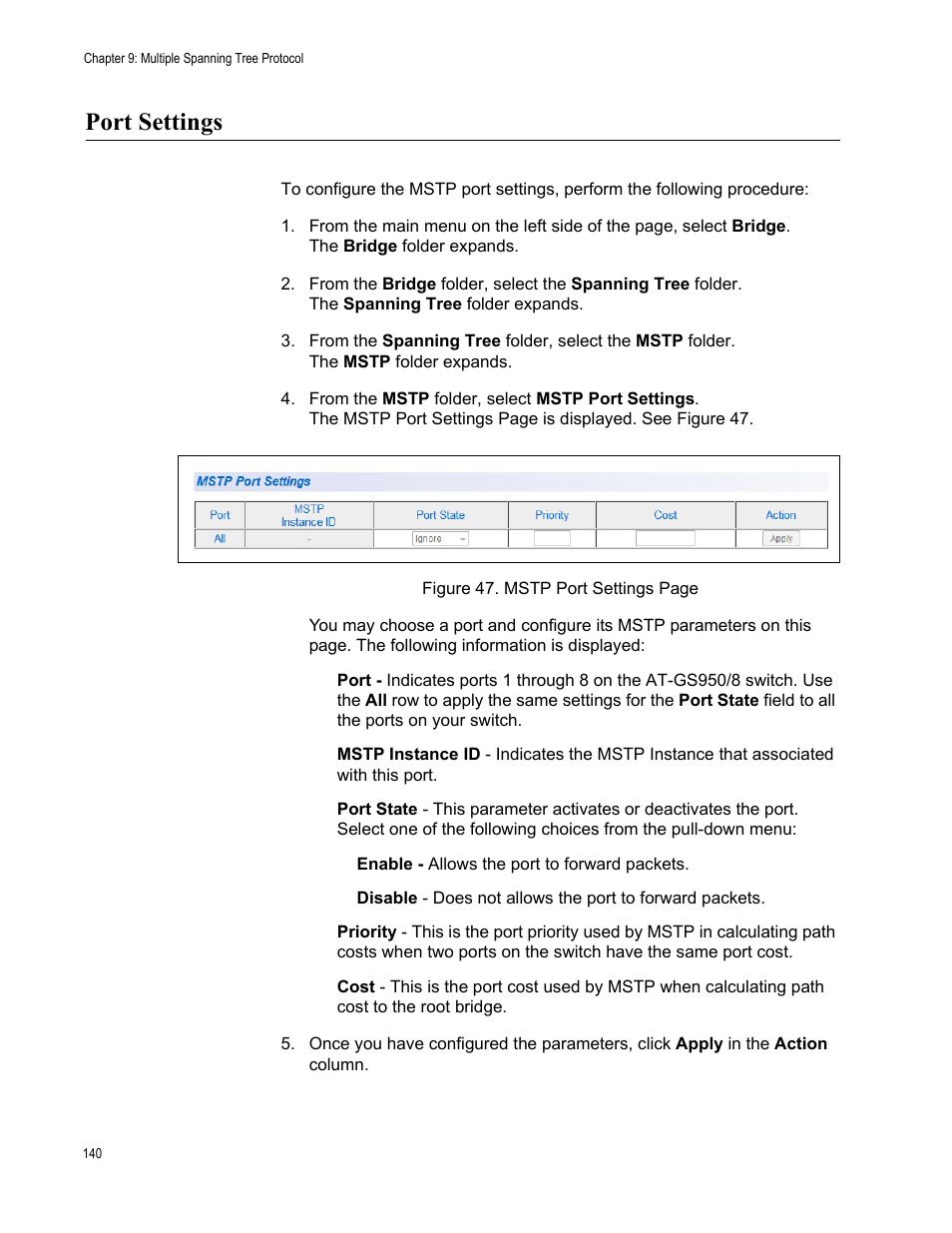 Port settings | Allied Telesis AT-GS950/8 User Manual | Page 140 / 364