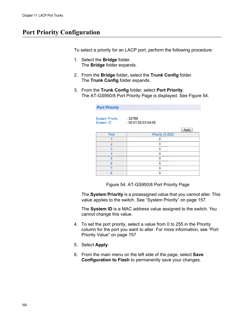 Port priority configuration | Allied Telesis AT-GS950/8 User Manual | Page 164 / 364