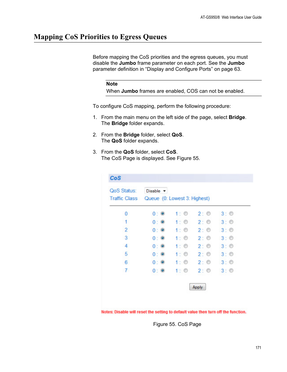 Mapping cos priorities to egress queues | Allied Telesis AT-GS950/8 User Manual | Page 171 / 364