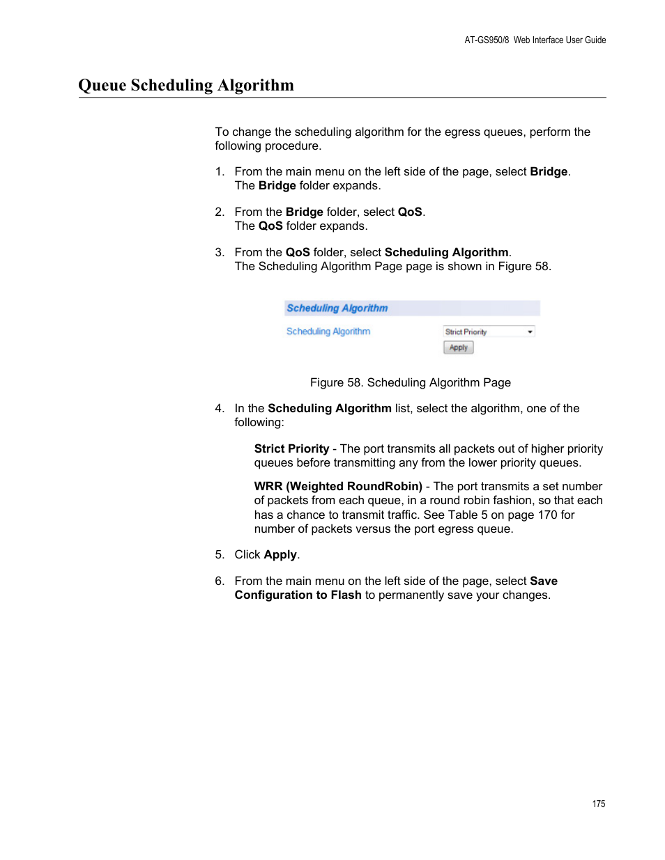 Queue scheduling algorithm | Allied Telesis AT-GS950/8 User Manual | Page 175 / 364