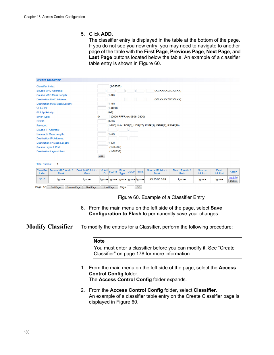 Modify classifier, Figure 60. example of a classifier entry | Allied Telesis AT-GS950/8 User Manual | Page 180 / 364