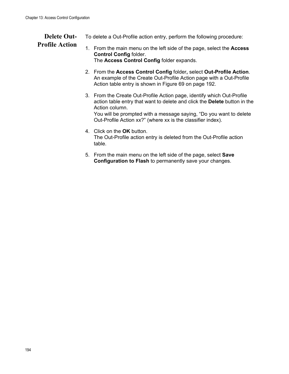 Delete out- profile action, Delete out-profile action | Allied Telesis AT-GS950/8 User Manual | Page 194 / 364