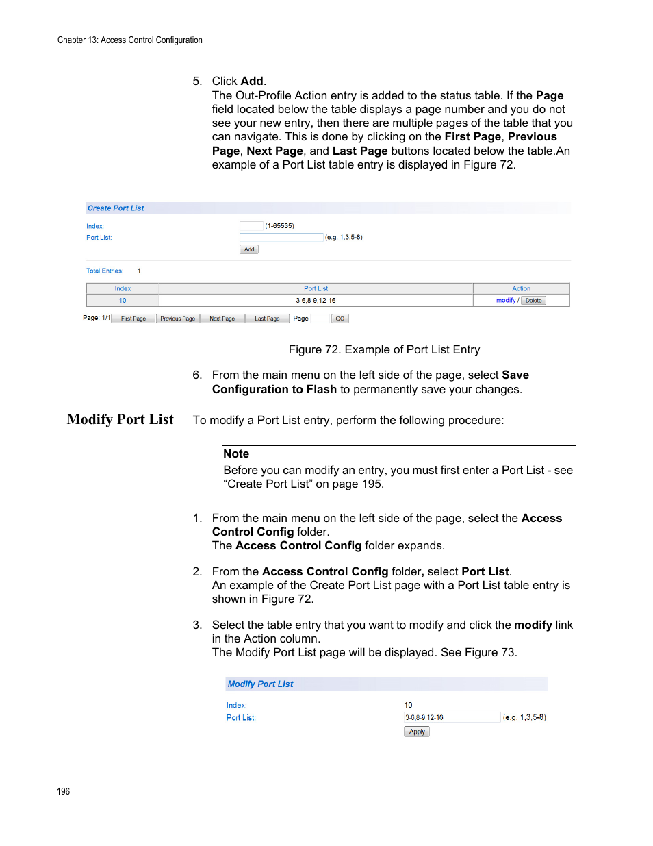 Modify port list, Figure 72. example of port list entry | Allied Telesis AT-GS950/8 User Manual | Page 196 / 364