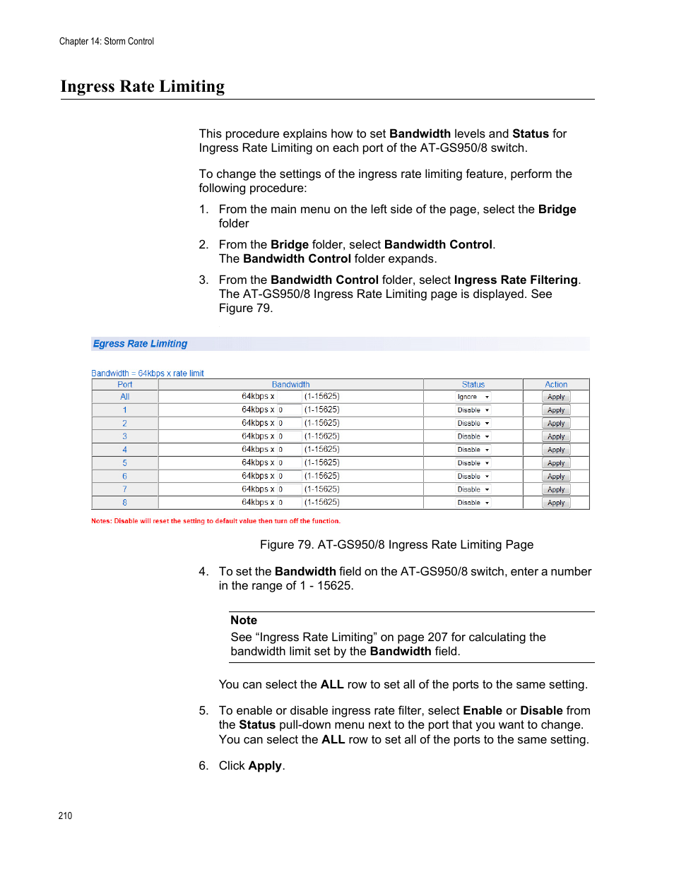 Ingress rate limiting | Allied Telesis AT-GS950/8 User Manual | Page 210 / 364