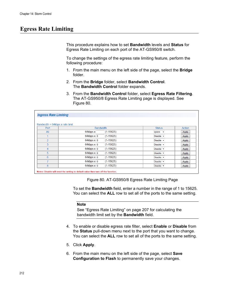 Egress rate limiting | Allied Telesis AT-GS950/8 User Manual | Page 212 / 364