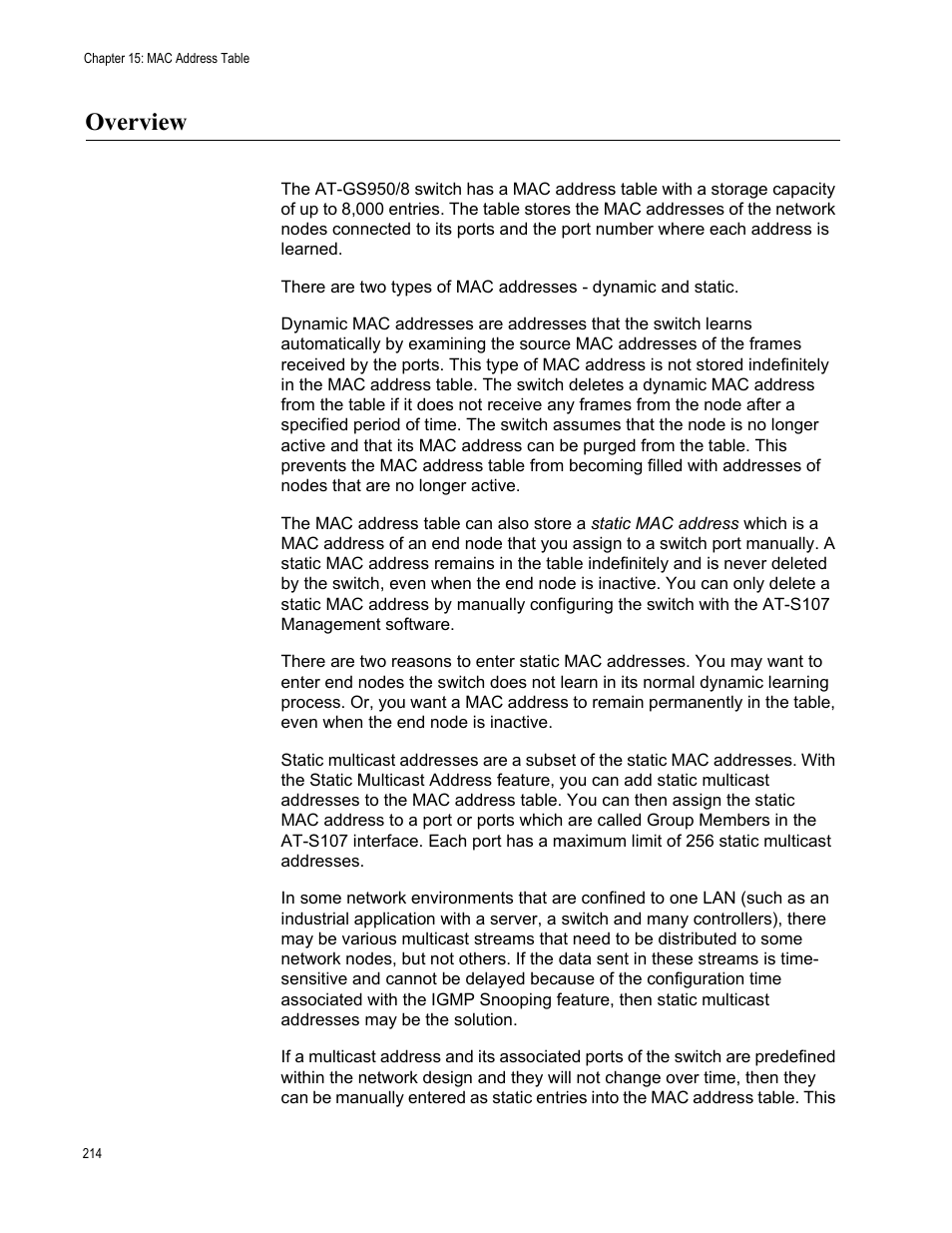 Overview | Allied Telesis AT-GS950/8 User Manual | Page 214 / 364