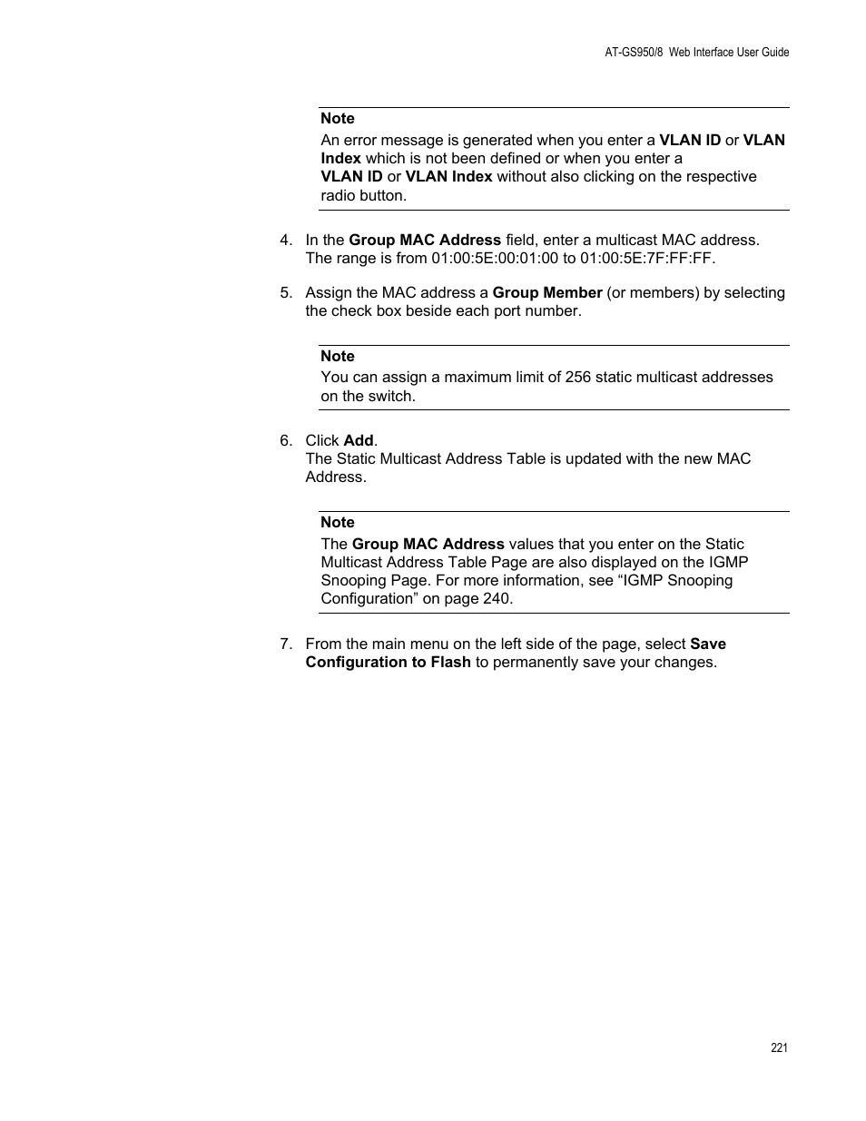 Allied Telesis AT-GS950/8 User Manual | Page 221 / 364
