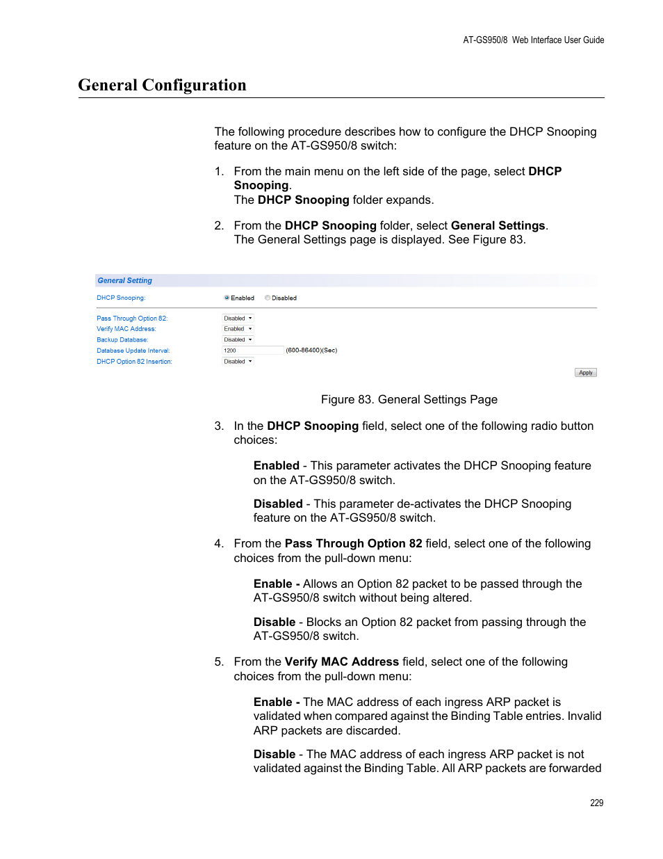 General configuration | Allied Telesis AT-GS950/8 User Manual | Page 229 / 364