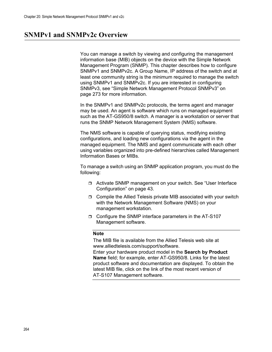 Snmpv1 and snmpv2c overview | Allied Telesis AT-GS950/8 User Manual | Page 264 / 364