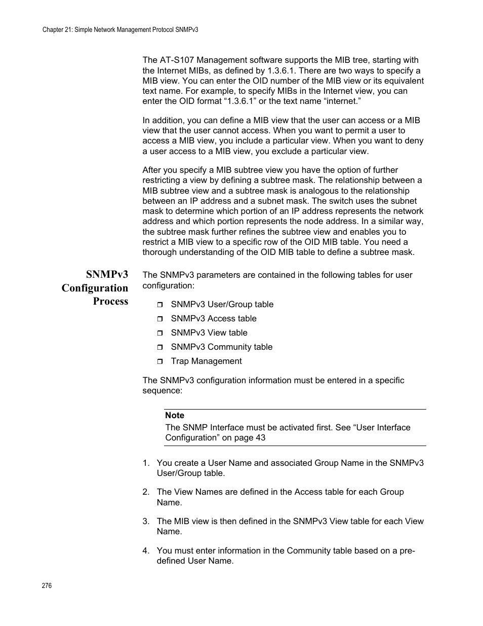 Snmpv3 configuration process | Allied Telesis AT-GS950/8 User Manual | Page 276 / 364