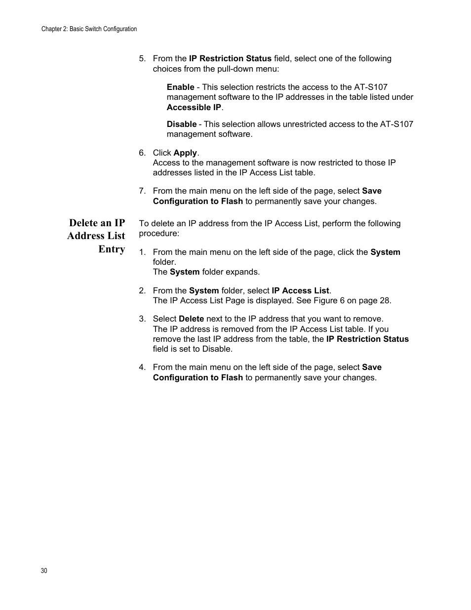 Delete an ip address list entry | Allied Telesis AT-GS950/8 User Manual | Page 30 / 364