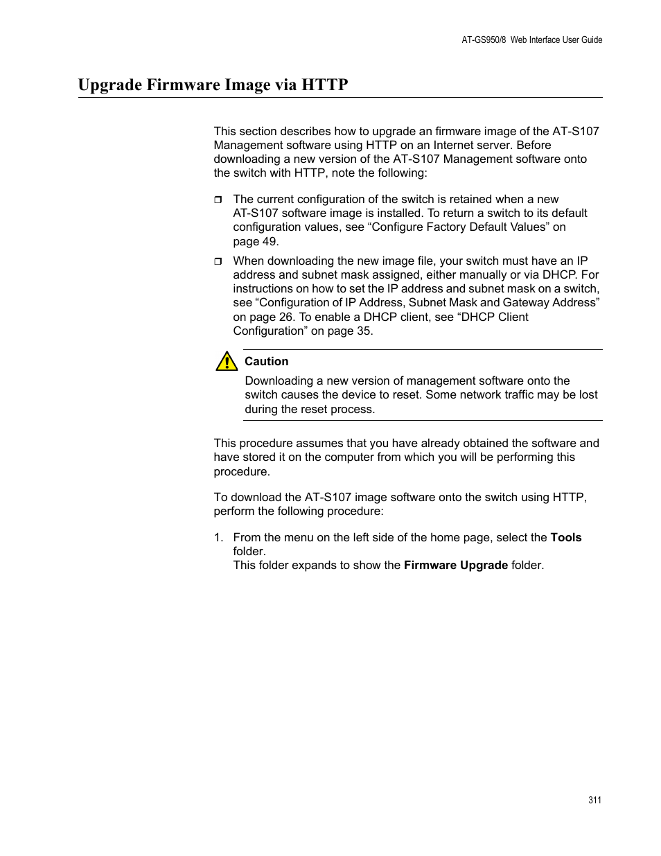 Upgrade firmware image via http | Allied Telesis AT-GS950/8 User Manual | Page 311 / 364