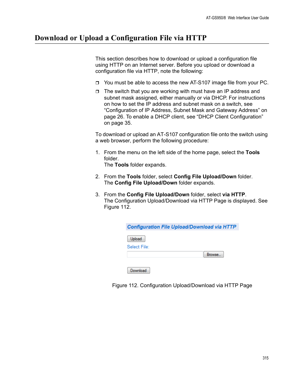 Download or upload a configuration file via http | Allied Telesis AT-GS950/8 User Manual | Page 315 / 364