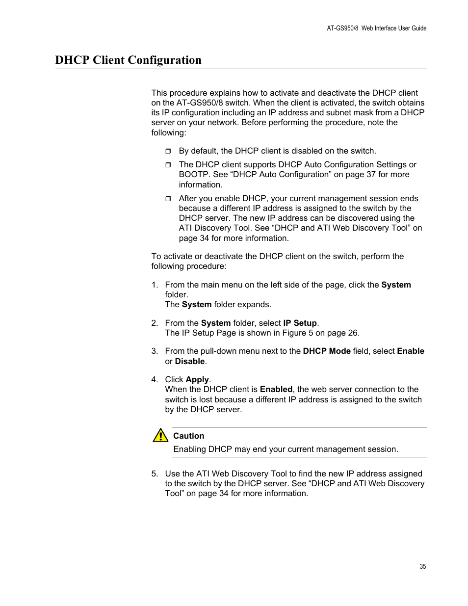 Dhcp client configuration | Allied Telesis AT-GS950/8 User Manual | Page 35 / 364