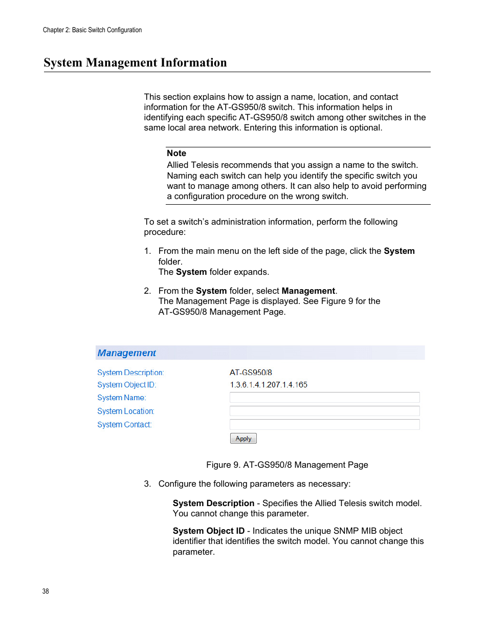 System management information | Allied Telesis AT-GS950/8 User Manual | Page 38 / 364