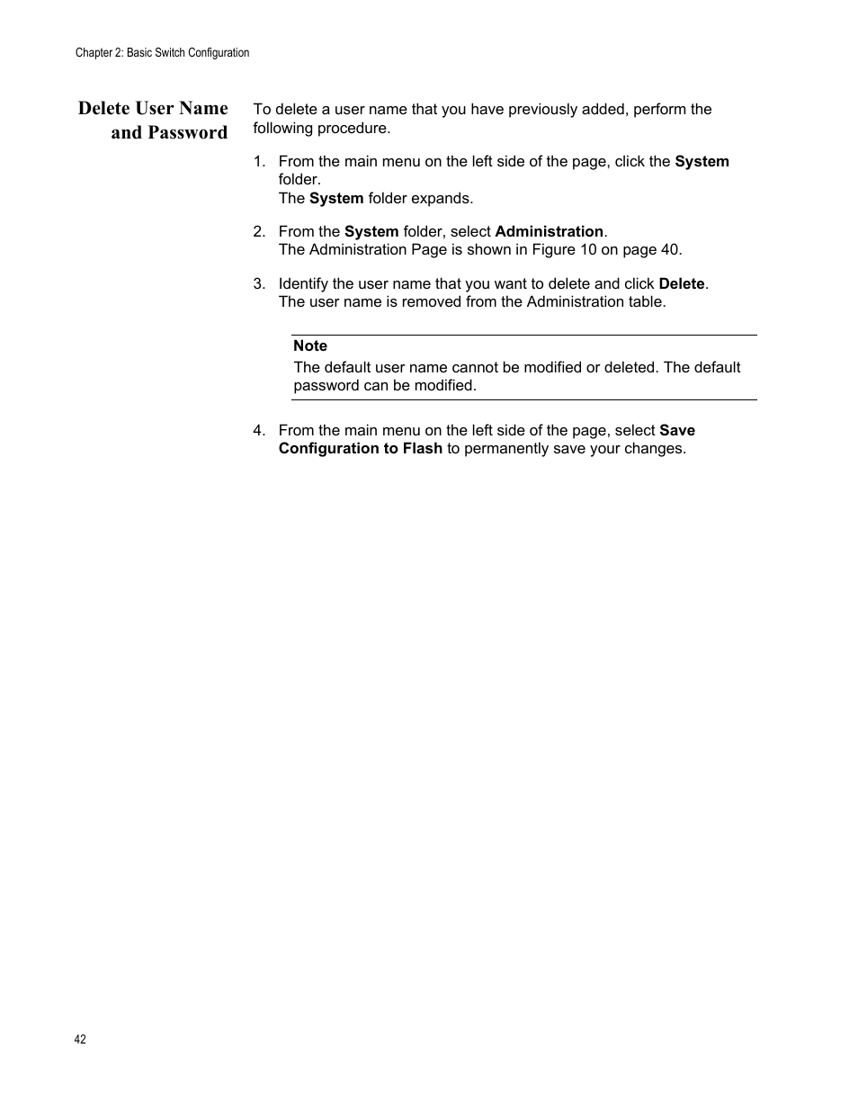 Delete user name and password | Allied Telesis AT-GS950/8 User Manual | Page 42 / 364