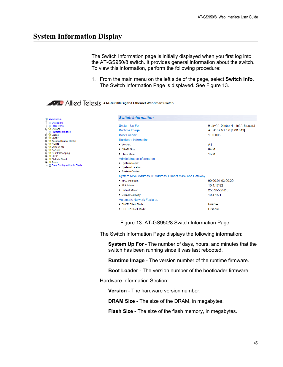 System information display | Allied Telesis AT-GS950/8 User Manual | Page 45 / 364