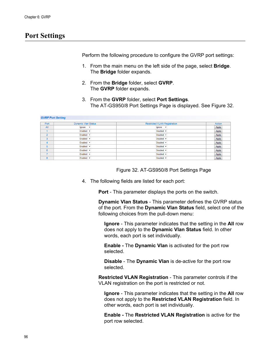 Port settings | Allied Telesis AT-GS950/8 User Manual | Page 96 / 364