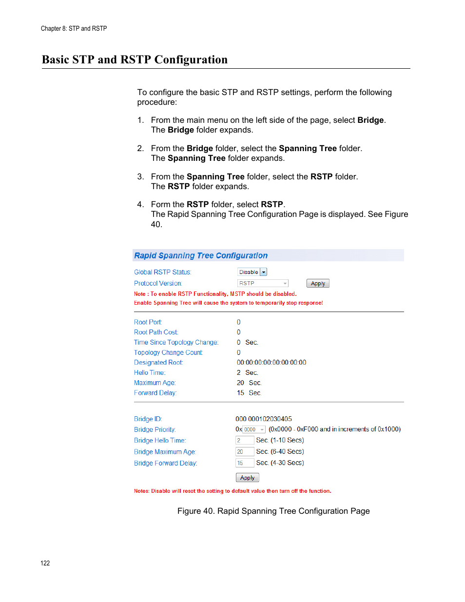 Basic stp and rstp configuration | Allied Telesis AT-GS950/16 User Manual | Page 122 / 364