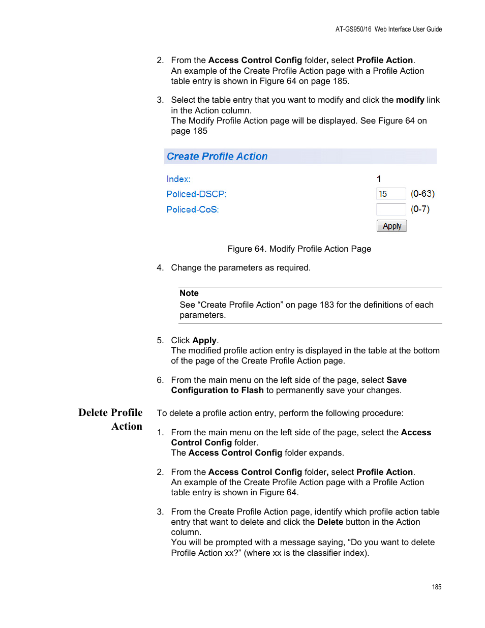 Delete profile action | Allied Telesis AT-GS950/16 User Manual | Page 185 / 364