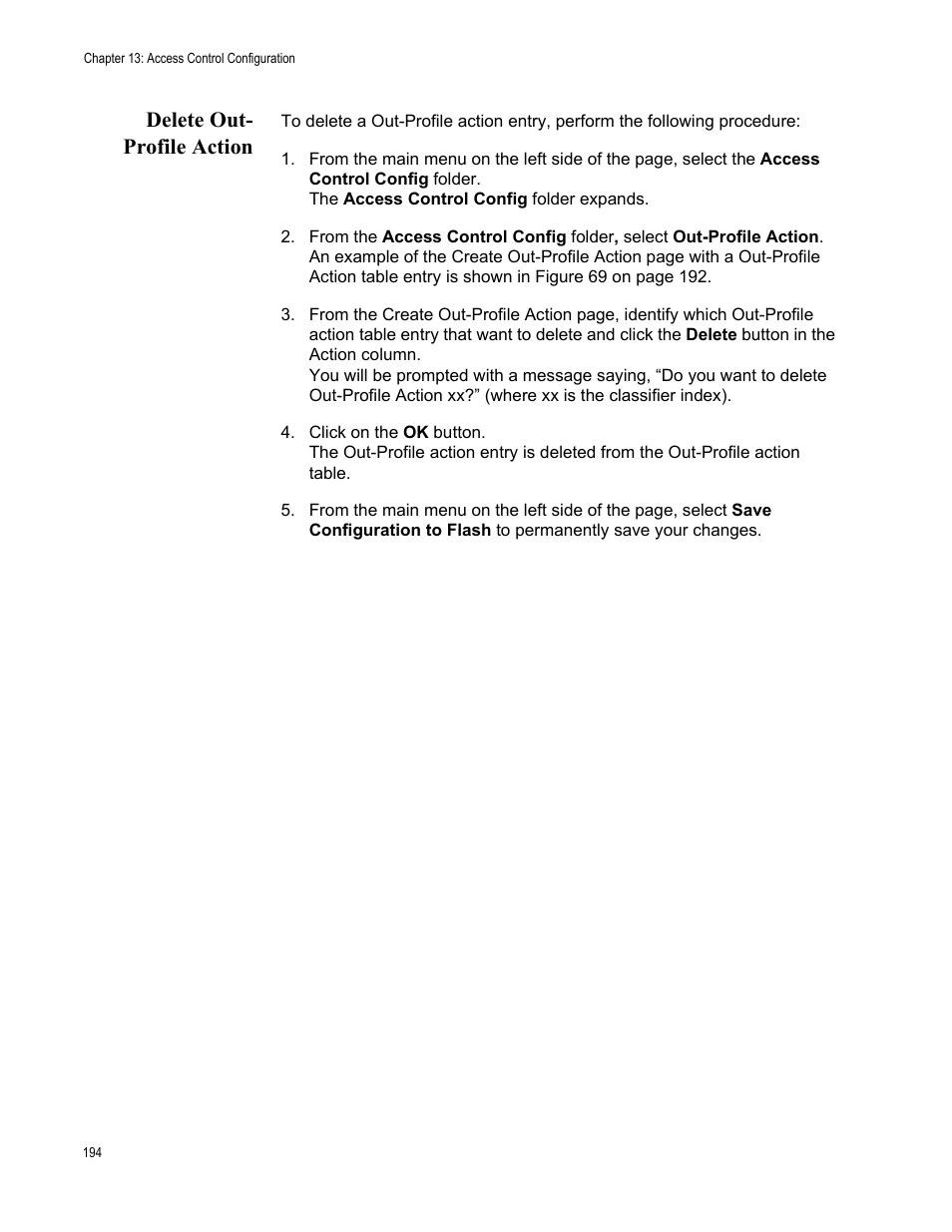 Delete out- profile action, Delete out-profile action | Allied Telesis AT-GS950/16 User Manual | Page 194 / 364