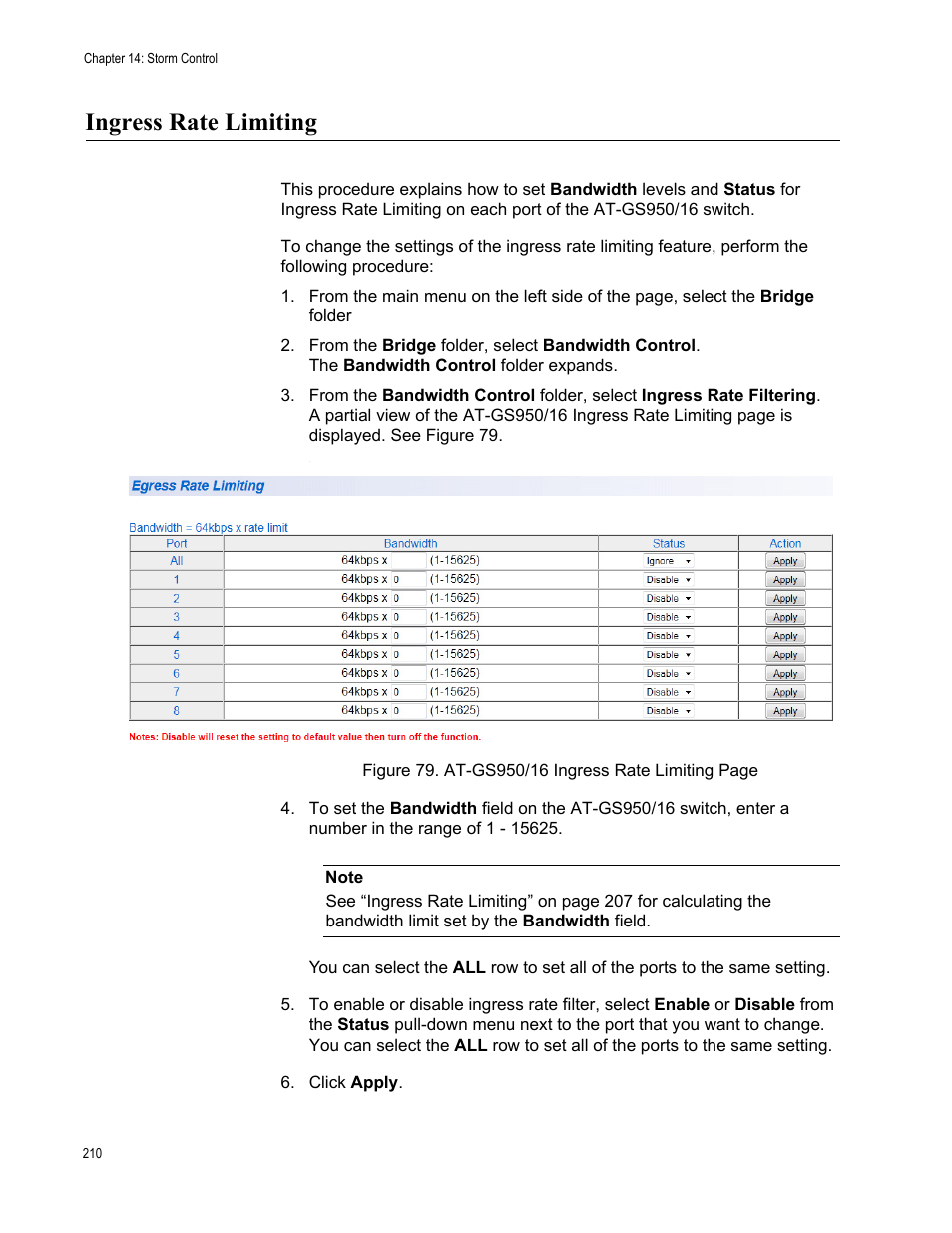 Ingress rate limiting | Allied Telesis AT-GS950/16 User Manual | Page 210 / 364