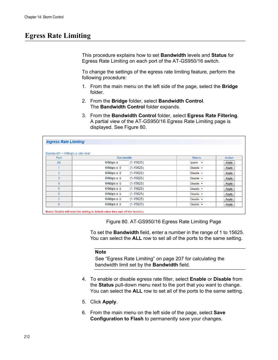 Egress rate limiting | Allied Telesis AT-GS950/16 User Manual | Page 212 / 364