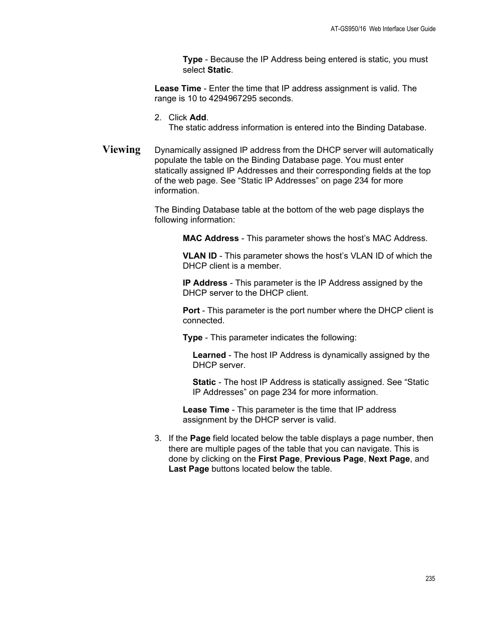 Viewing | Allied Telesis AT-GS950/16 User Manual | Page 235 / 364