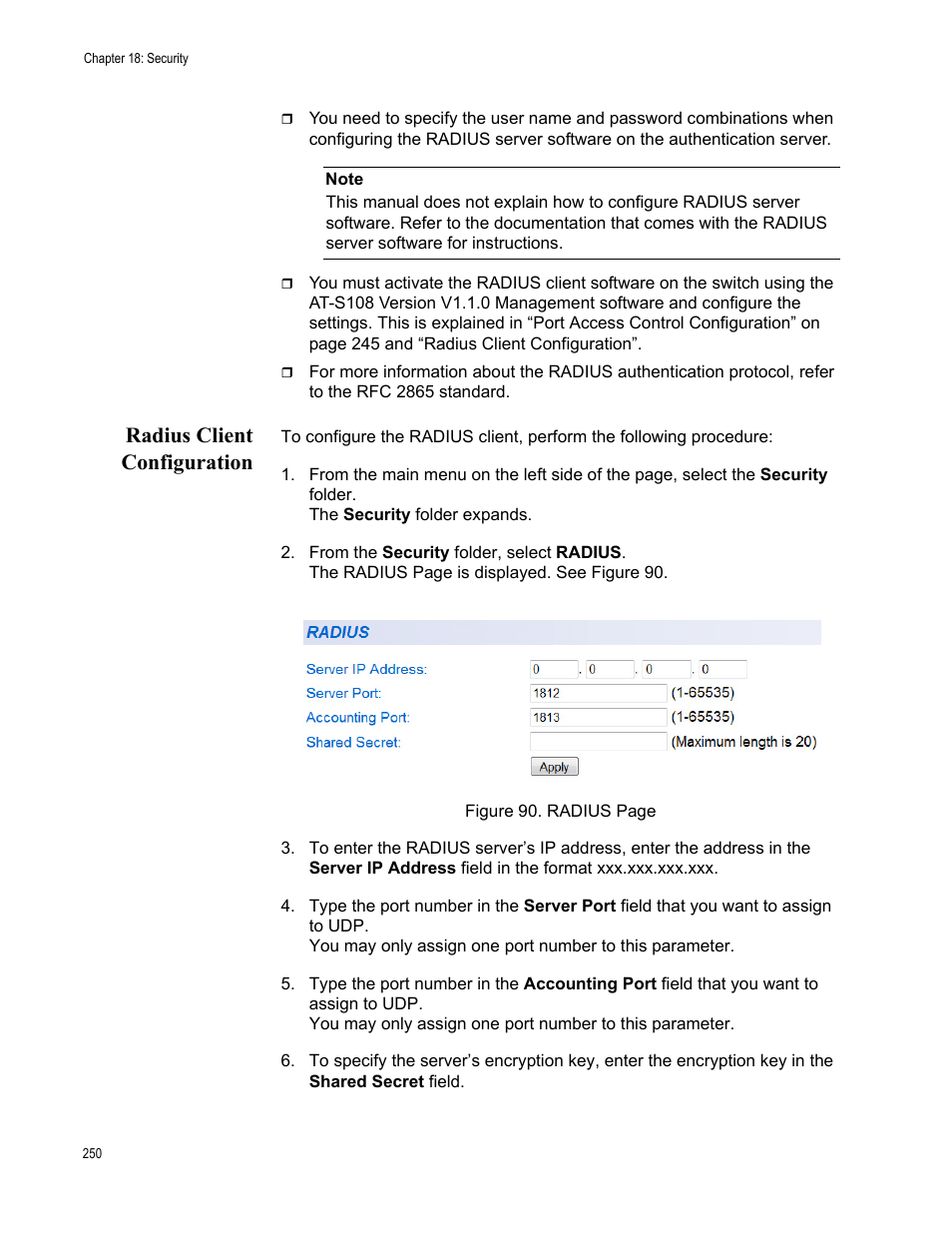 Radius client configuration | Allied Telesis AT-GS950/16 User Manual | Page 250 / 364