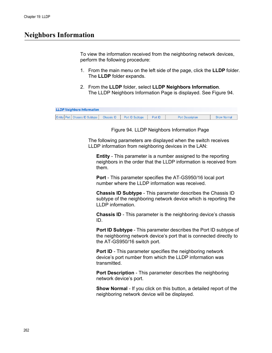 Neighbors information | Allied Telesis AT-GS950/16 User Manual | Page 262 / 364