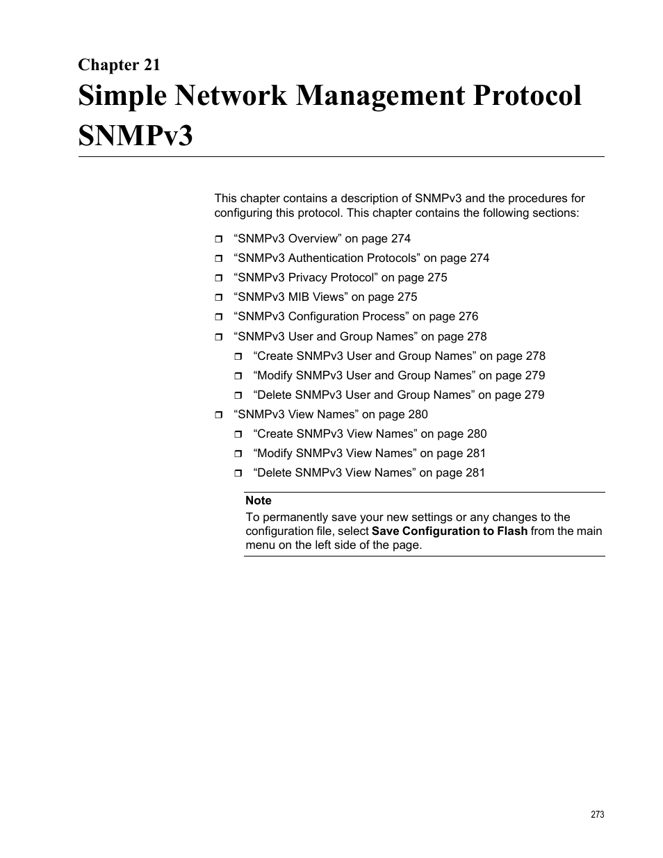 Chapter 21, Simple network management protocol snmpv3, Chapte | Allied Telesis AT-GS950/16 User Manual | Page 273 / 364