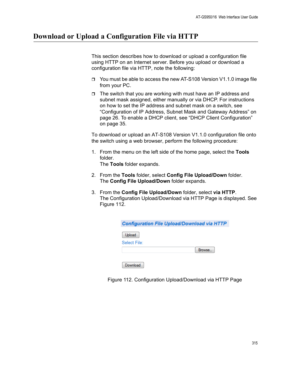 Download or upload a configuration file via http | Allied Telesis AT-GS950/16 User Manual | Page 315 / 364