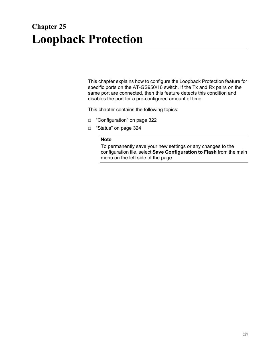 Chapter 25, Loopback protection | Allied Telesis AT-GS950/16 User Manual | Page 321 / 364