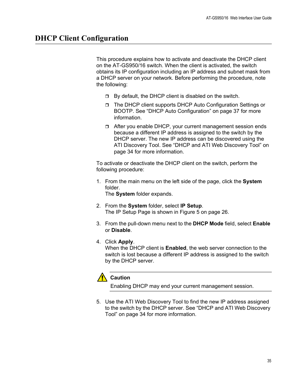 Dhcp client configuration | Allied Telesis AT-GS950/16 User Manual | Page 35 / 364