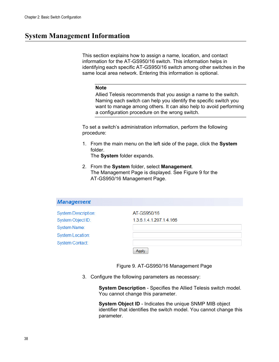 System management information | Allied Telesis AT-GS950/16 User Manual | Page 38 / 364