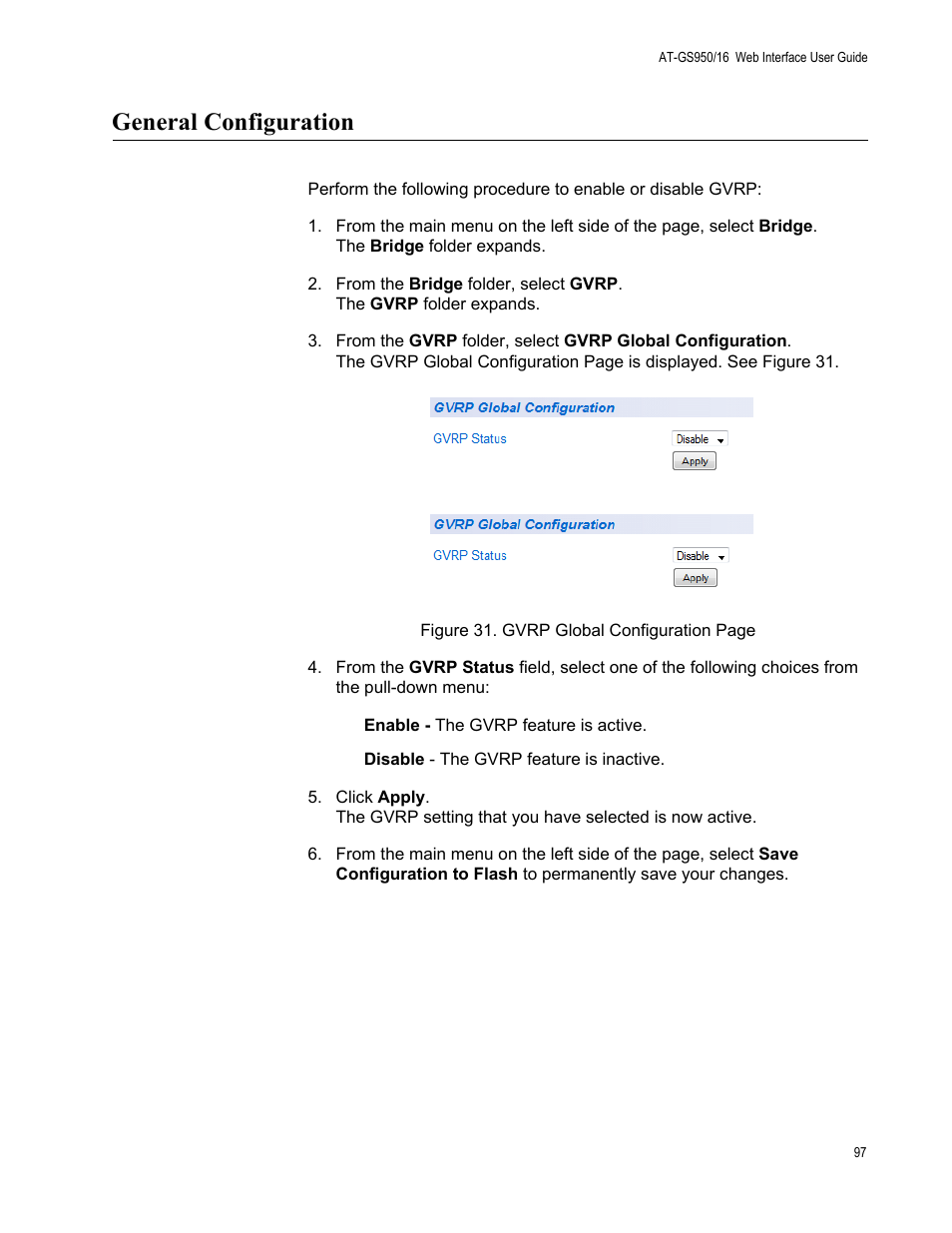 General configuration | Allied Telesis AT-GS950/16 User Manual | Page 97 / 364