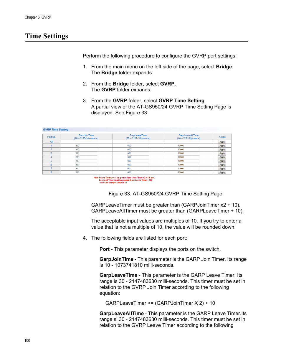 Time settings | Allied Telesis AT-GS950/24 User Manual | Page 100 / 366