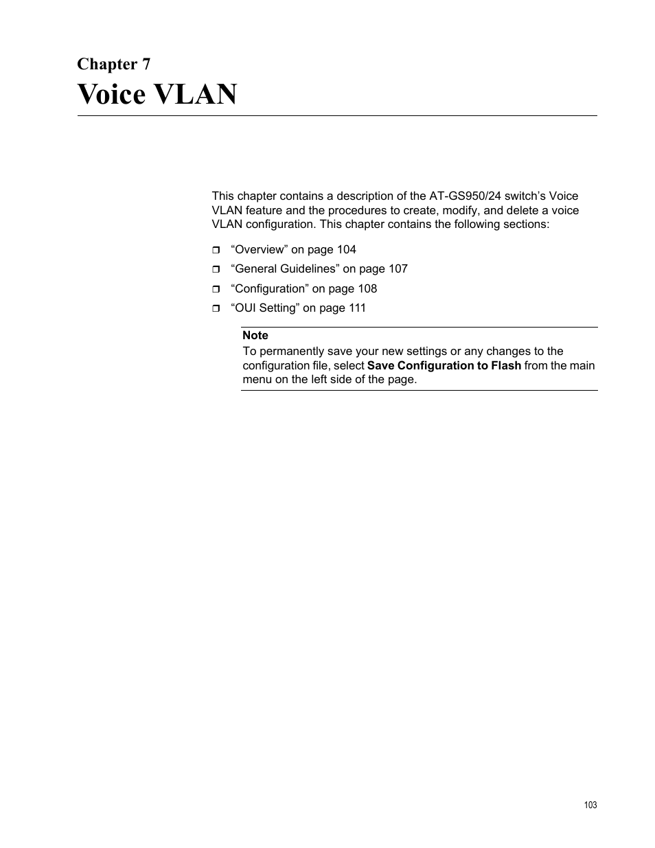 Chapter 7, Voice vlan | Allied Telesis AT-GS950/24 User Manual | Page 103 / 366