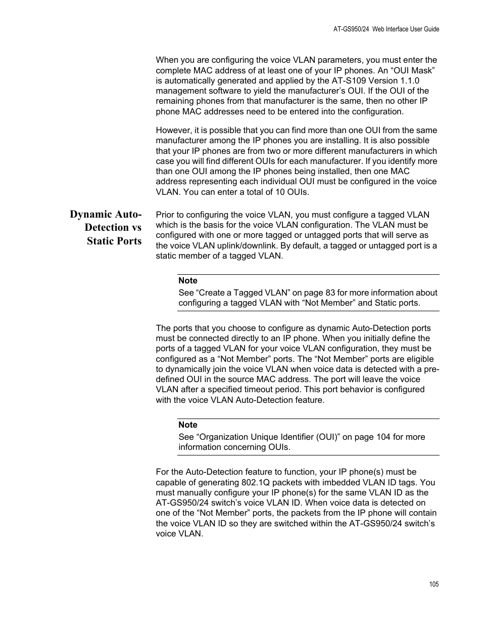 Dynamic auto- detection vs static ports, Dynamic auto-detection vs static ports | Allied Telesis AT-GS950/24 User Manual | Page 105 / 366