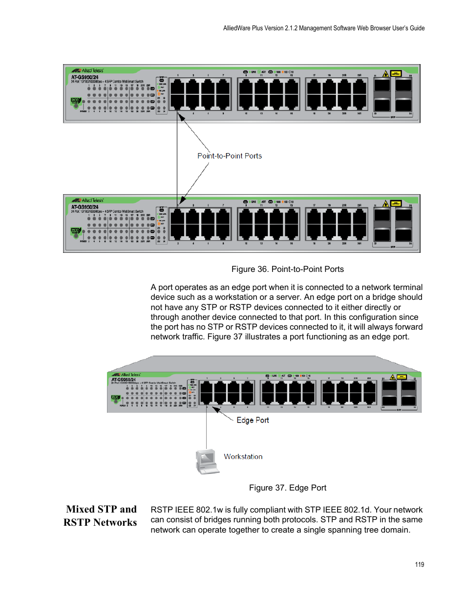 Mixed stp and rstp networks | Allied Telesis AT-GS950/24 User Manual | Page 119 / 366