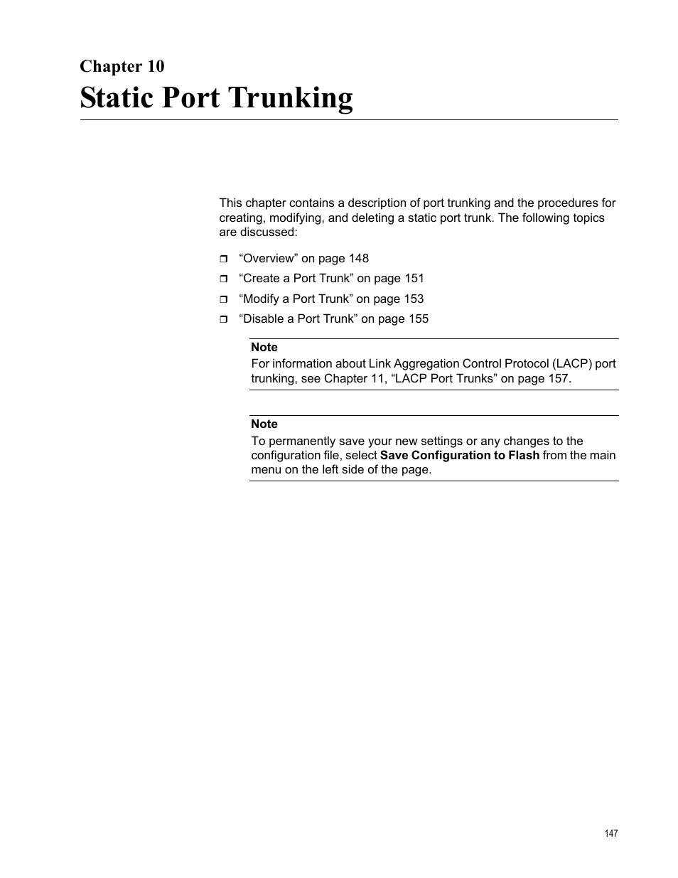 Chapter 10, Static port trunking, Chapte | Allied Telesis AT-GS950/24 User Manual | Page 147 / 366