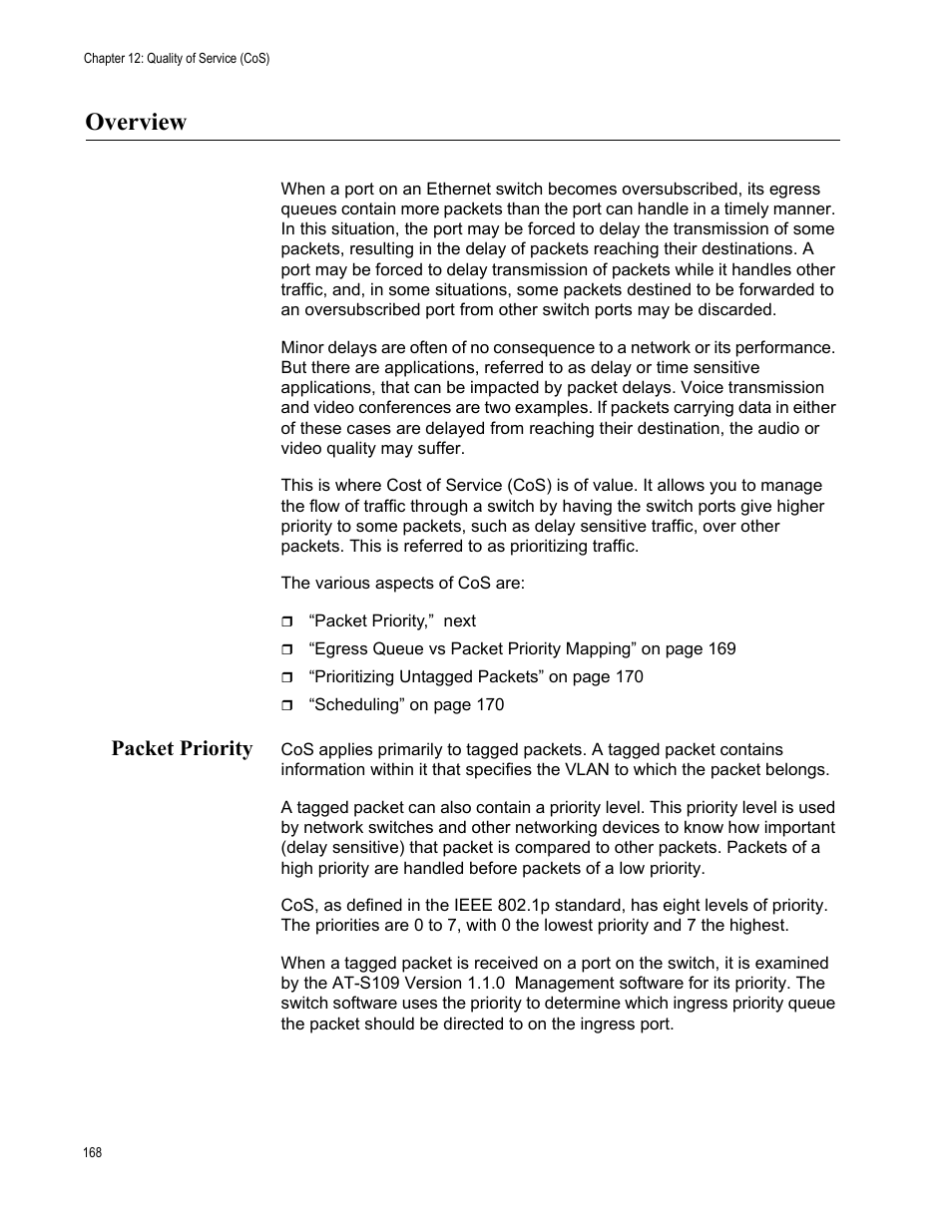 Overview, Packet priority | Allied Telesis AT-GS950/24 User Manual | Page 168 / 366