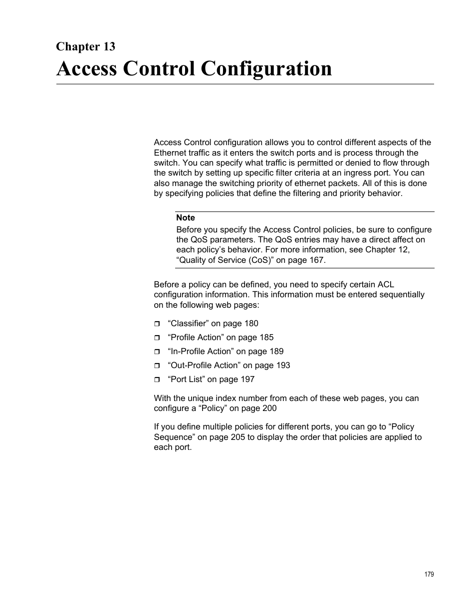 Chapter 13, Access control configuration, Chapte | Allied Telesis AT-GS950/24 User Manual | Page 179 / 366