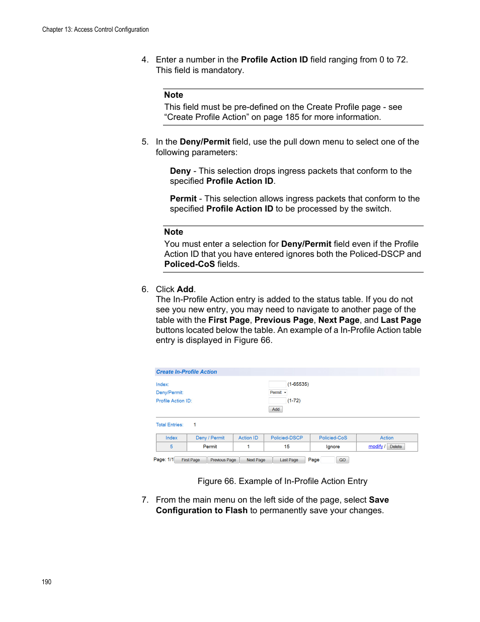 Figure 66. example of in-profile action entry | Allied Telesis AT-GS950/24 User Manual | Page 190 / 366