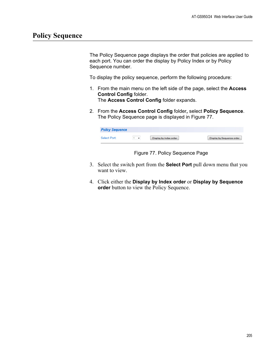 Policy sequence | Allied Telesis AT-GS950/24 User Manual | Page 205 / 366