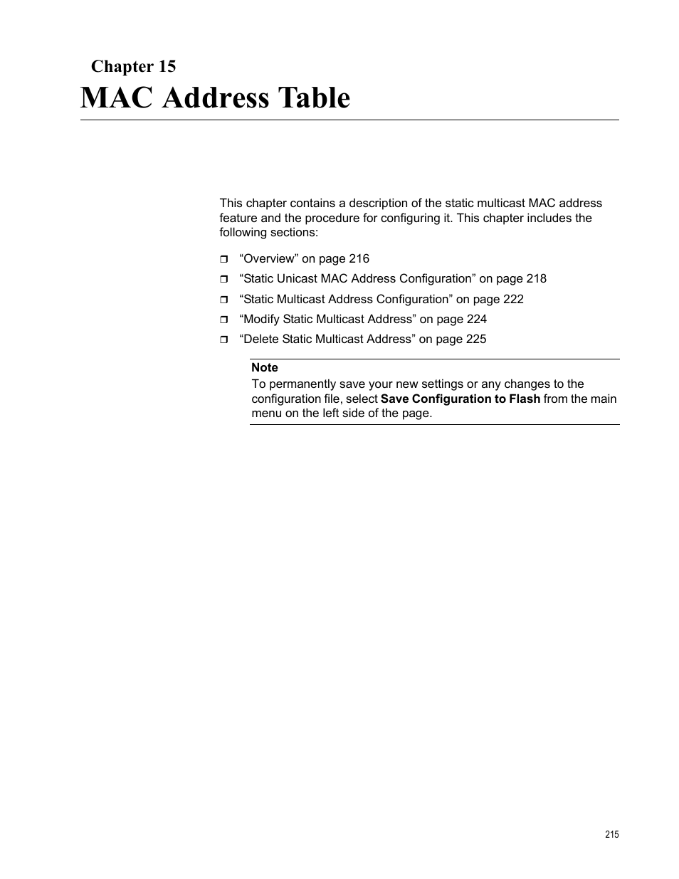 Chapter 15, Mac address table | Allied Telesis AT-GS950/24 User Manual | Page 215 / 366