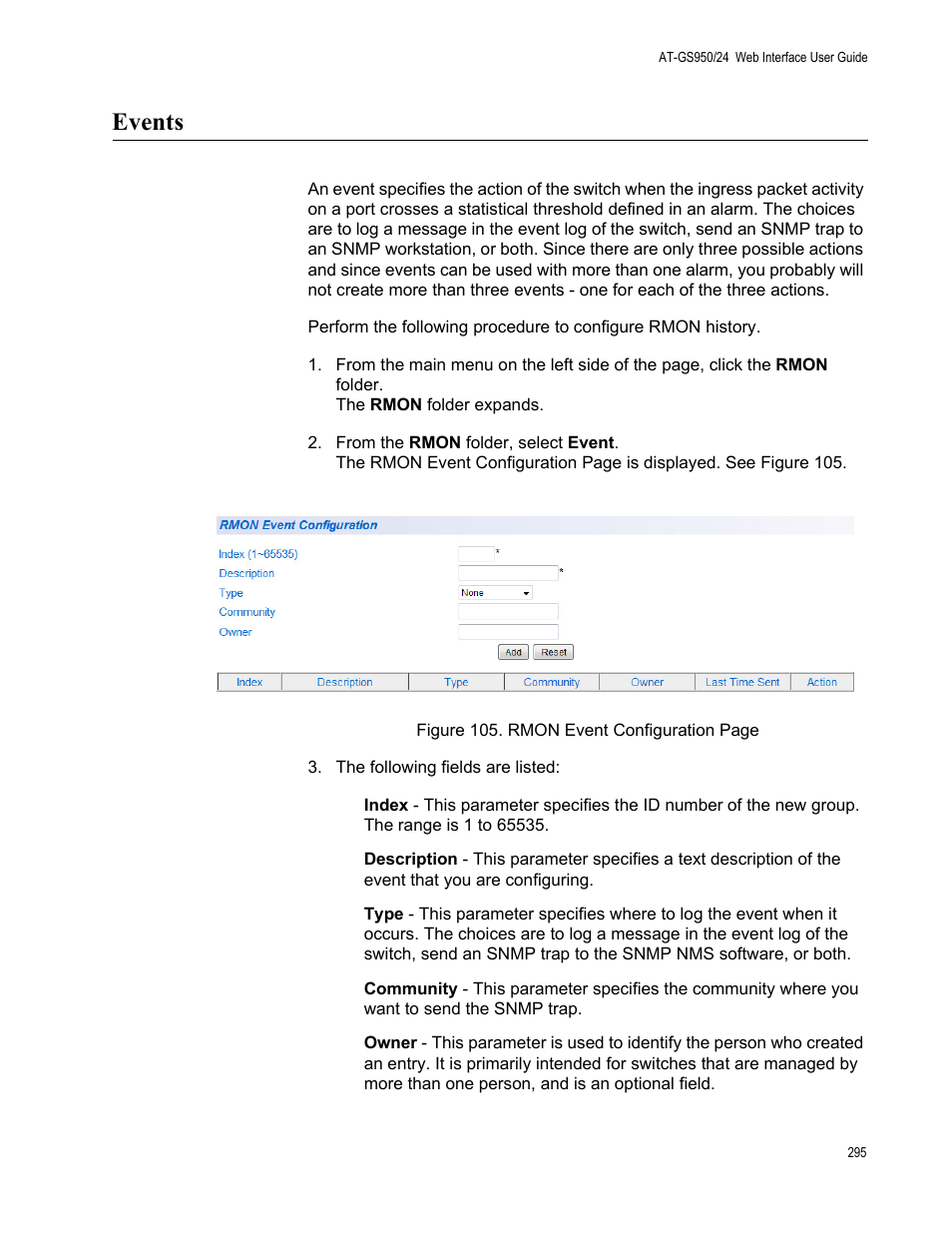 Events | Allied Telesis AT-GS950/24 User Manual | Page 295 / 366