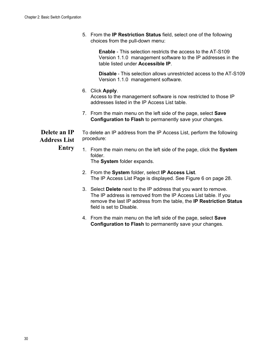 Delete an ip address list entry | Allied Telesis AT-GS950/24 User Manual | Page 30 / 366